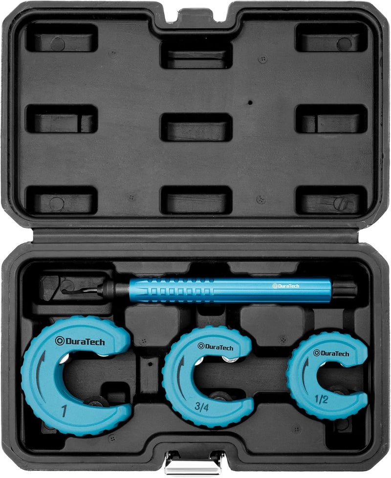 DURATECH 4-Piece Copper Tubing Cutter Set, Pipe Cutter Tool, Includes 1/2", 3/4",1" Tube Cutters, 1 Deburring Tool with Storage Case - Image 1
